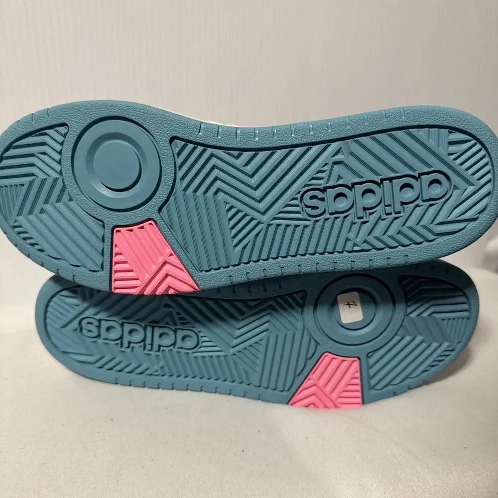 Adidas Hoops Mid 3.0 K White Pink Teal HQ1256 Kids Youth Size 7 Men 7 Womens 8.5